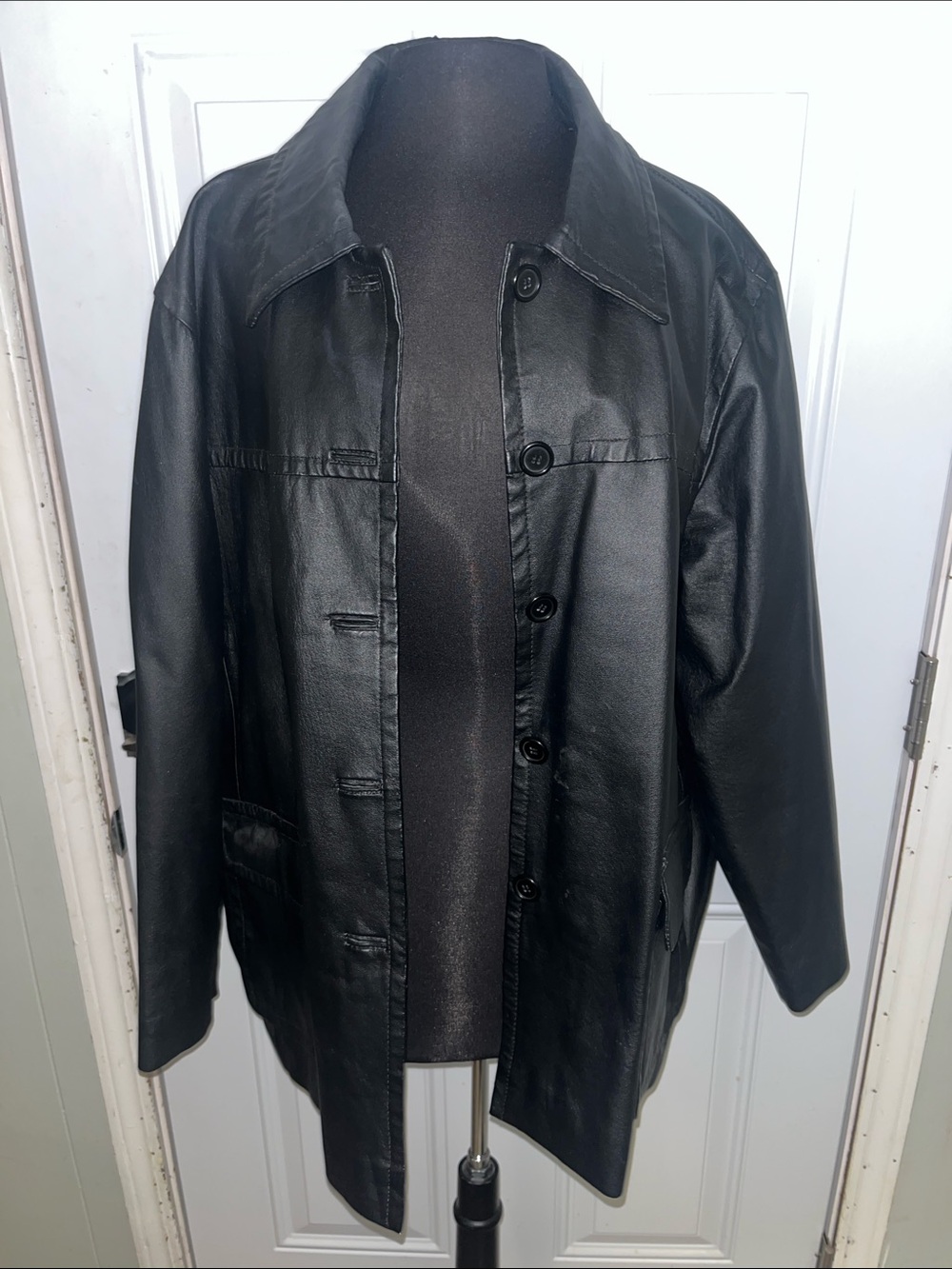 Women's Black Leather Button-Front Jacket